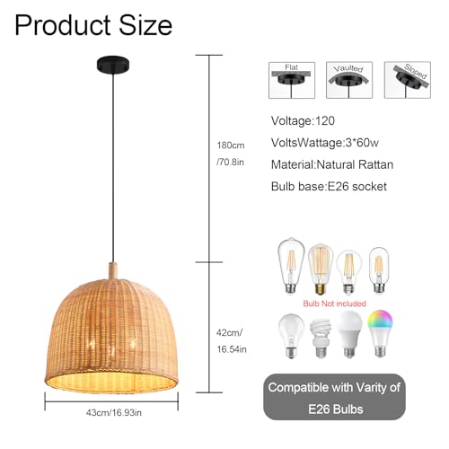 17.7" Rattan Pendant Light (3 Count)
