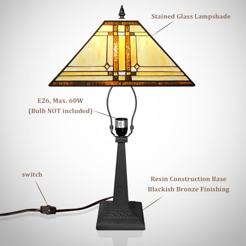 Tiffany Lamp Stained Glass Table Lamp 12x12x19 Inches Cream Color Tiffany Style Desk Reading Lamp Decor for Home Office Bedroom Living Room