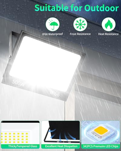 60000LM 500W LED Flood Light Outdoor Plug in (2 Count)