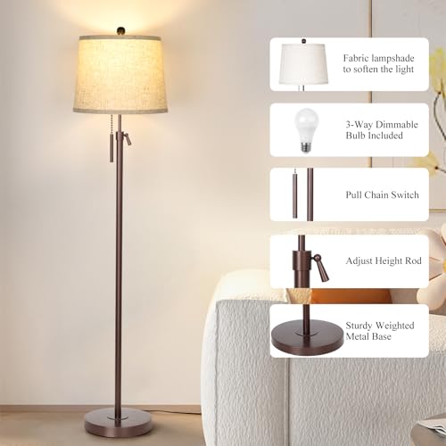 Modern Floor Lamp Adjustable Height Standing Lamp Tall Lamp with 3 Color Temperatures Floor Lamps for Living Room Bedroom Office Beige Shade Bulb Included