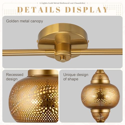 Modern 2 Light Pendant Light Fixture Kitchen Island Brass Hanging Lights with Gold Metal Shade and Adjustable Cord Pendant Lighting