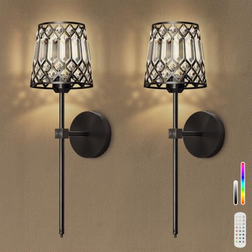 Black Battery Operated Wall Sconces Set of 2