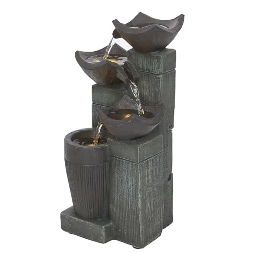 TZL414 14" 4 Tier Squared Bowls Fountain with LED Lights