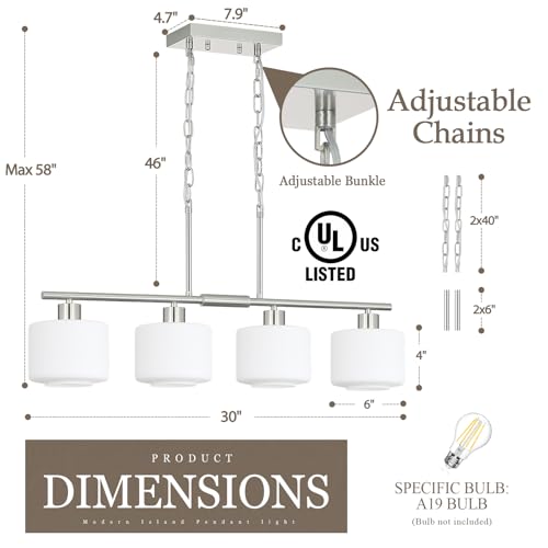 4 Light Brushed Nickel Kitchen Island Lighting