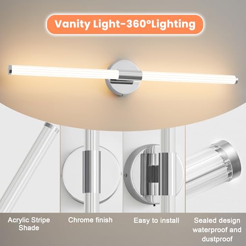 Wall Sconces Set of 2 Hardwired LED Vanity Light Chrome 31" (2 Count)