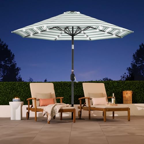 10ft Solar Polyester LED Lighted Patio Umbrella w