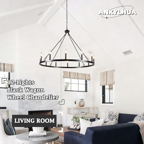 Wagon Wheel Chandelier 12 Light 38" Farmhouse Chandelier for Dining Room