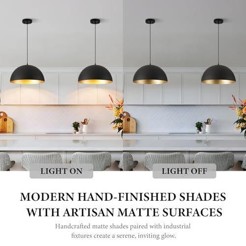 16" Black and Gold Industrial Large Pendant Light Fixtures (2 Count)