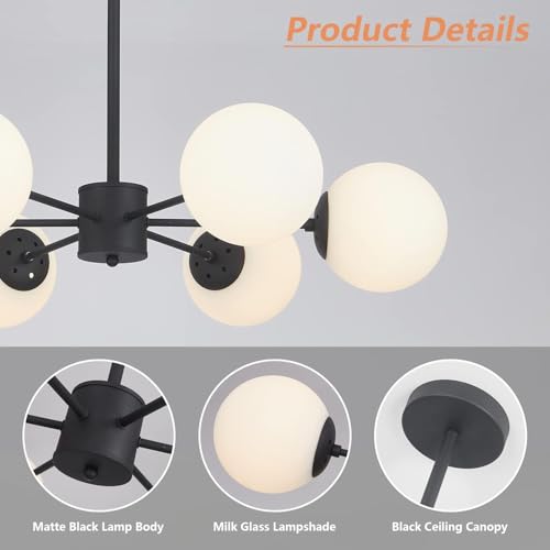 Lighting 6 Light Mid Century Modern Milk Glass Globe Sputnik Chandelier