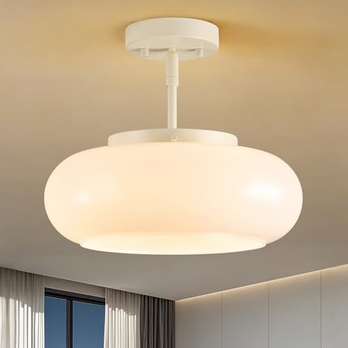 Mid Century Modern Cream Whit Semi Flush Ceiling Light 12.6 Inch