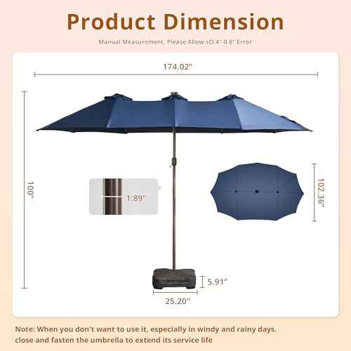 15ft Umbrella Outdoor Patio Solar Lights with Base