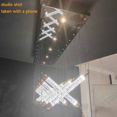 55" LED Large Modern Rectangle Crystal Chandeliers for Dining Room