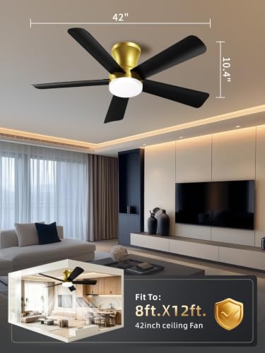 42 Inch Black Gold Low Profile Ceiling Fan with Light and Remote (Gold Black / 42 Inch)