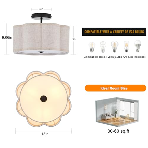 13" Black Semi Flush Mount Ceiling Light