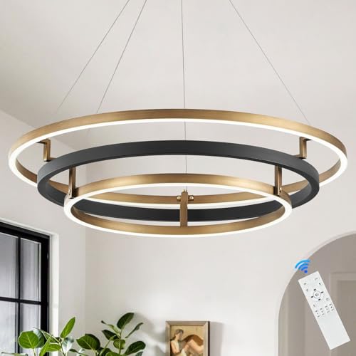 3 Ring LED Chandelier Modern Chandeliers Black Gold Brass Dimmable 31''
