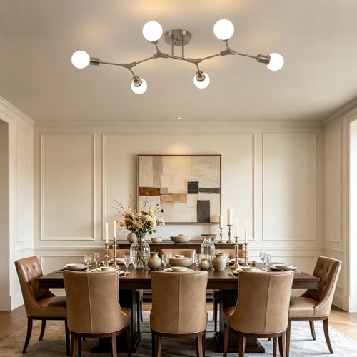 Modern Mid Century Large Nickel Sputnik Ceiling Light Fixture Chandelier