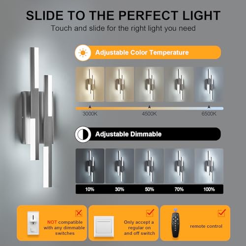 Modern LED Wall Sconce Silver Remote Wall Light Fixtures for Bathroom