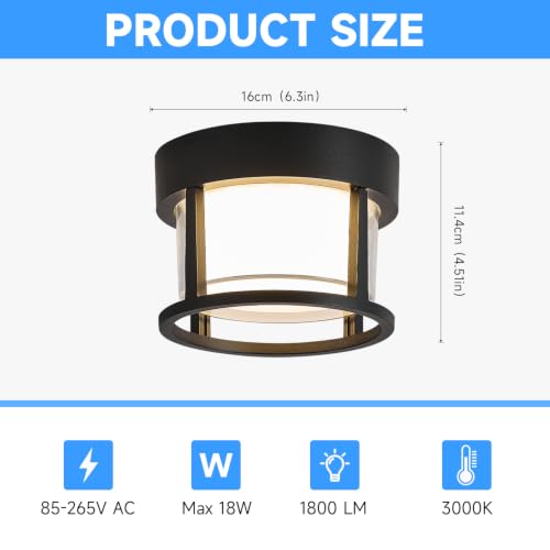 Black Round Porch LED Ceiling Flush Mount Lights