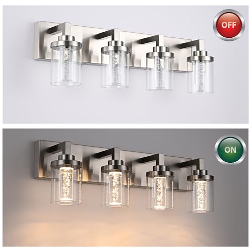 4 Light LED Bathroom Lighting Fixtures Brushed Nickel 3000K
