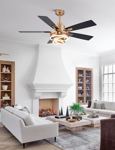 52" Black and Gold Modern Chandelier Fandelier Ceiling Fan with Light
