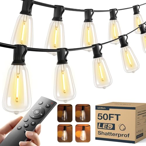 50FT Outdoor String Lights ST38 LED with Remote Waterproof Dimmable (50 Foot)
