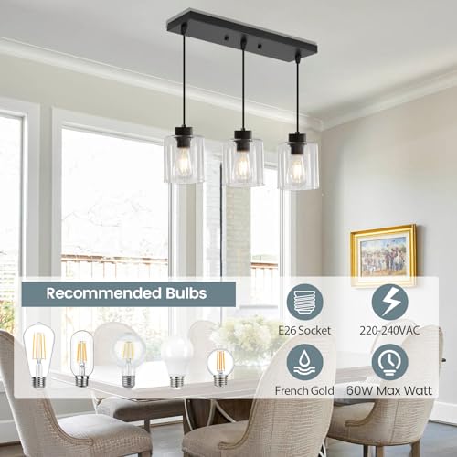 3 Light Black Pendant Light Kitchen Island Dinning Room