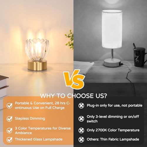 Cordless Small Table Lamp with 5200mAh Battery & Touch Control