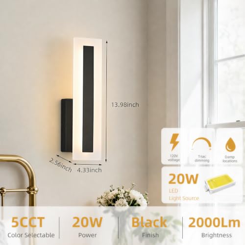 Hardwired Wall Sconces Set of 2 Dimmable Black LED Wall Light