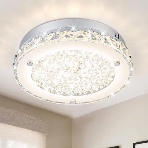 Modern Crystal Flush Mount Ceiling Light 4000K LED Flush Mount Crystal Ceiling Light Dimmable Small Chandelier for Closet Bathroom Staircase Dining Room Laundry Kitchen Foyer Hallway 8.3"
