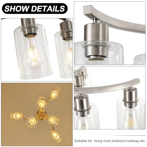 6 Light Brushed Nickel Chandeliers for Dining Room Light Fixtures Over Table (6 Count)