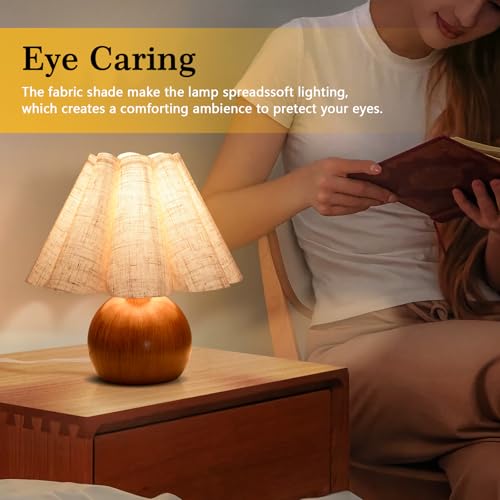 Wood Grain Touch Control Table Lamp for Bedroom