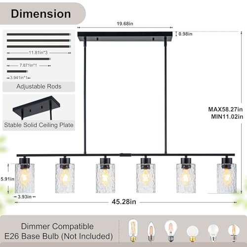 6 Light 45" Wide Dining Room Light Fixture