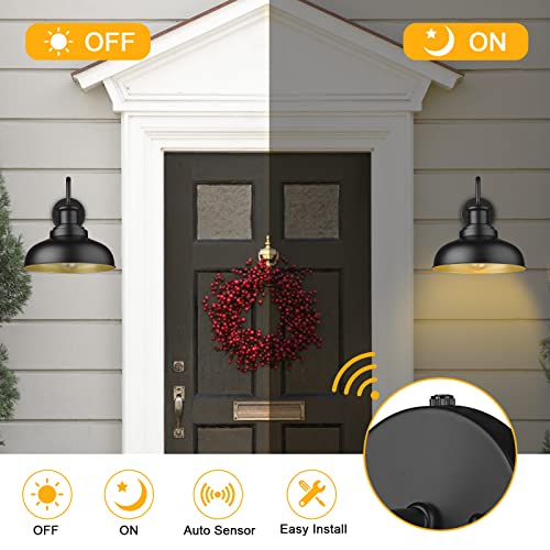 Dusk to Dawn Outdoor Barn Lights Outdoor Wall Sconces Farmhouse Exterior Wall Mount Light Vintage Outside Lighting Fixture Industrial Black Lanterns for Porch Garage Shed Patio (4 Count)