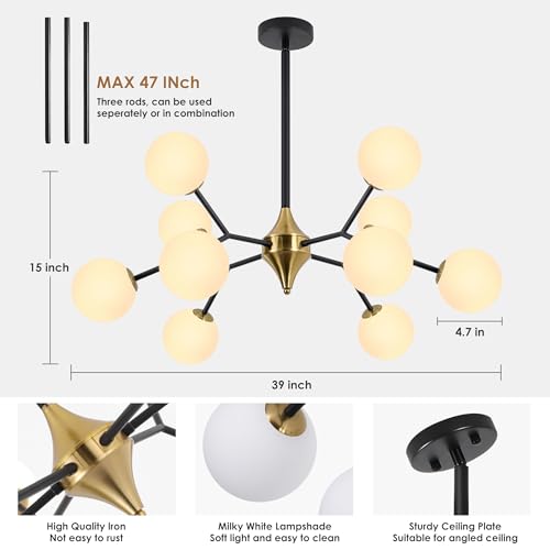 39" Black and Gold Sputnik Chandelier 10