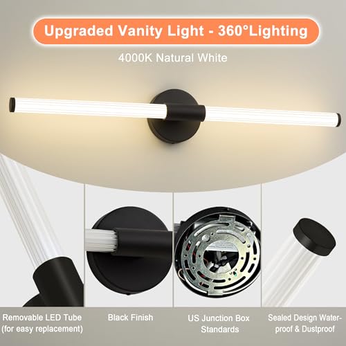LED Bathroom Vanity Lights Black Wall Sconce Modern 30"