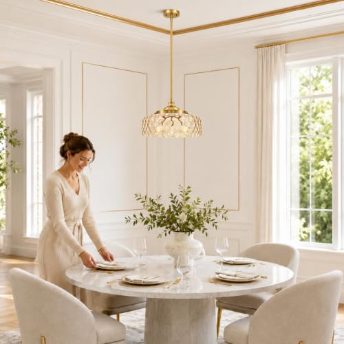 Gold 3 light Pendant Lights Kitchen Island with Hammered Glass over Sink