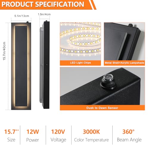 15.7'' Dusk to Dawn Outdoor Lights Modern LED Exterior Wall Lights