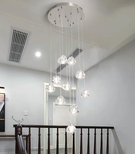 Glam Chandelier with LED Dimmable Bulbs Bubble Crystal Balls Glam Chandeliers High Ceiling Pendants Light Fixtures Adjustable Long Lights Brushed Nickel