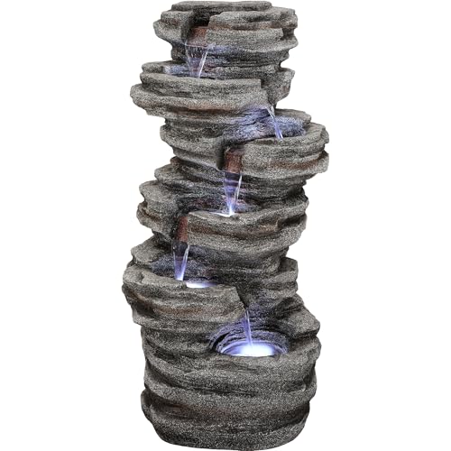 6 Tier Rock Outdoor Water Fountain with LED Lights