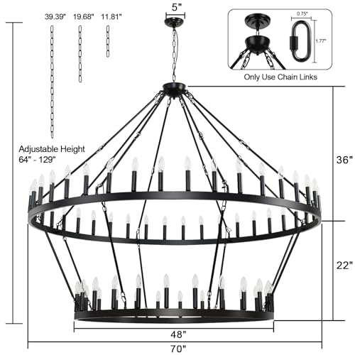 2 Tier Black Large Wagon Wheel Chandelier