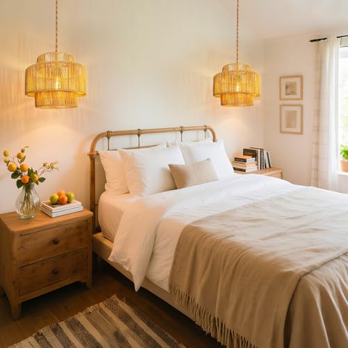 Hanging Light Lamp Shades Boho Rattan Lamp Shades