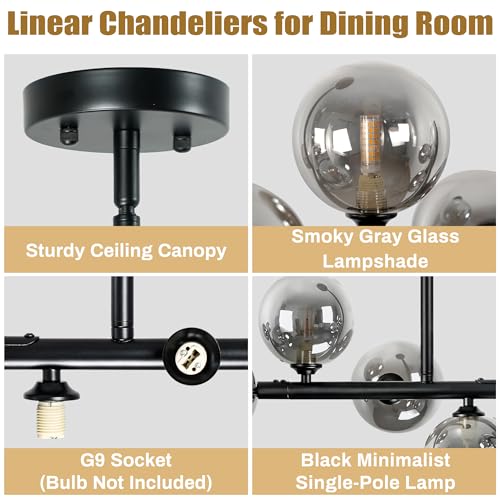 Dining Room Chandelier Black and Smoke Gray Linear Chandeliers