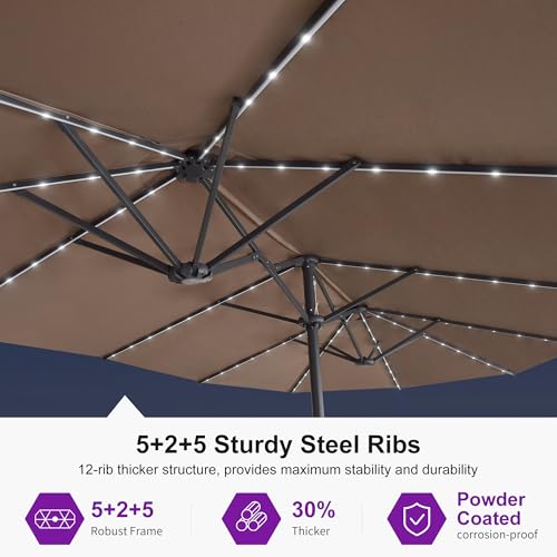 Patio Umbrella 13ft with Base and Solar Lights Outdoor