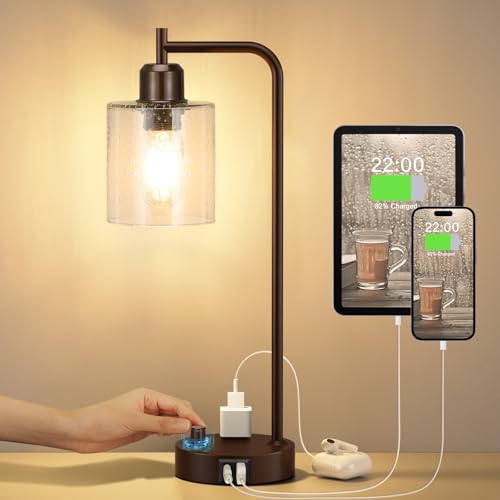 Brown Industrial Bedside Table Lamp for Bedroom