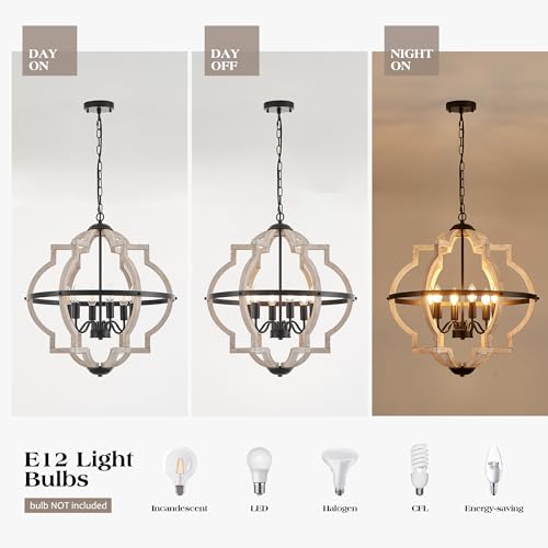 6 Light Farmhouse Wood Pendant Light