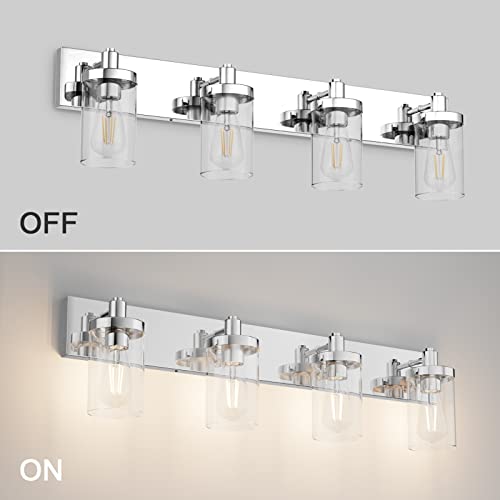 Bathroom Vanity Light Farmhouse 4 Light Chrome Vanity Lighting Fixtures with Clear Glass Shade