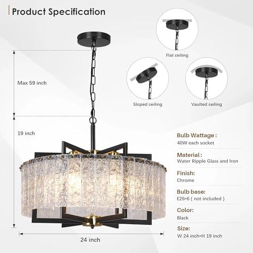 Modern Black Crystal Chandeliers Glass Dining Room Light Fixture