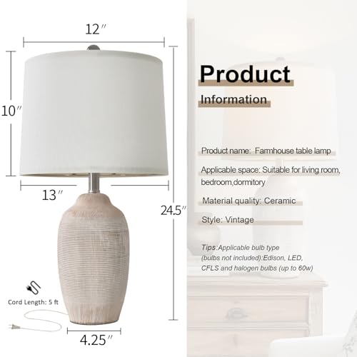 24 inch Vintage Ceramic Table Lamp with 5FT Cord