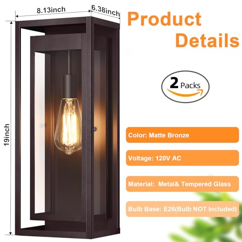 19" Large Outdoor Wall Light Fixtures (2 Count)