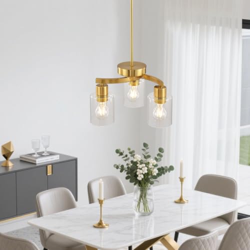 3 Light Brass Gold Dining Room Chandelier